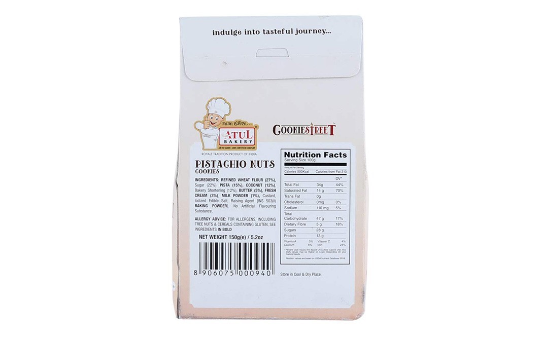 Atul Bakery CookiesStreet, Pistachio Nuts Cookies   Box  150 grams